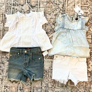 7 For All Mankind NWT girls summer two outfit lot boho shorts tops baby 12months